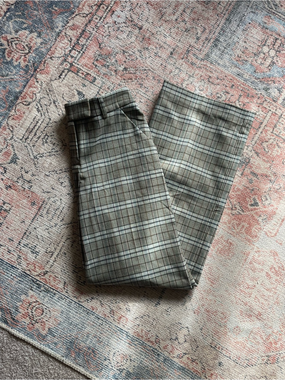 Express Women’s Wide Leg Mid Rise Plaid Editor Business Casual Dress Pants SZ 0